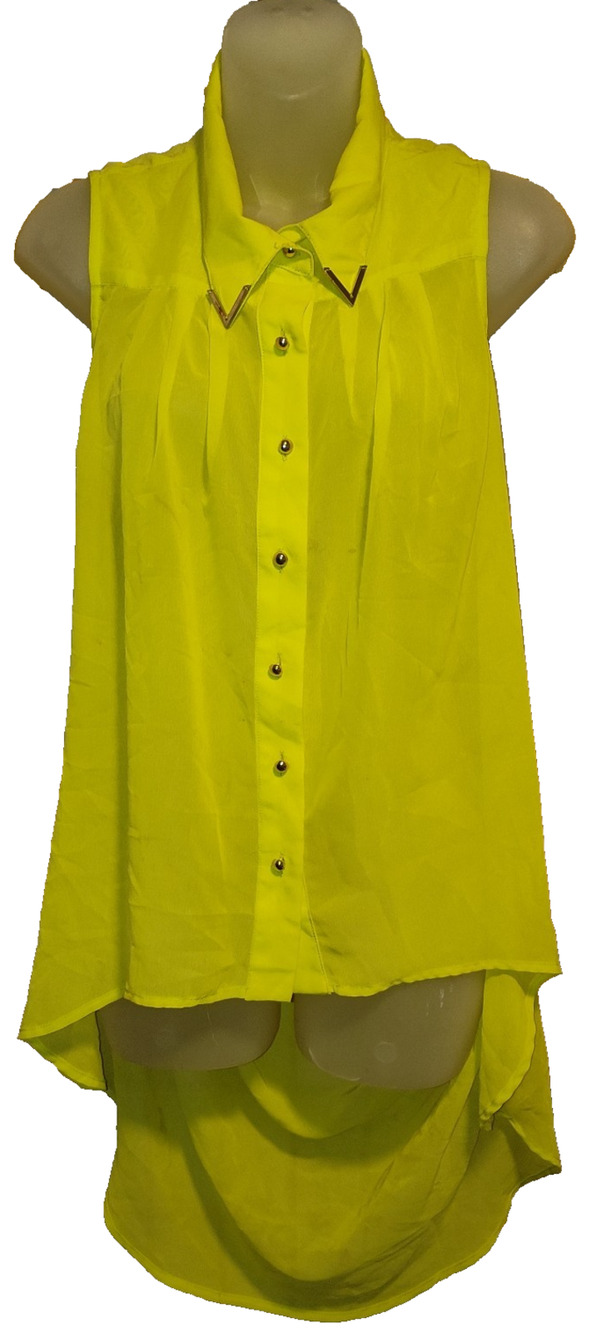 Body Central Women’s Yellow Button Down High Low Style Top Size M BG26